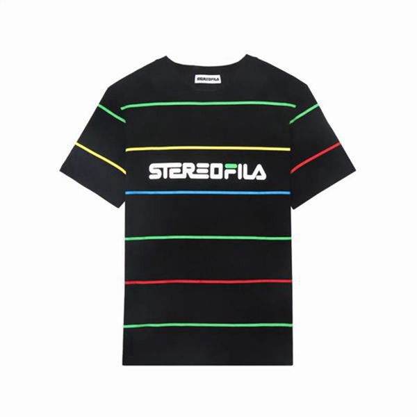 Fila Striped S/S Men's T-Shirts - Black,NZ 830-9426